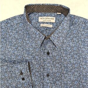 Nick Graham‎ Everywhere Mens 2XLT Blue Floral Stretch Modern Fit Dress Shirt